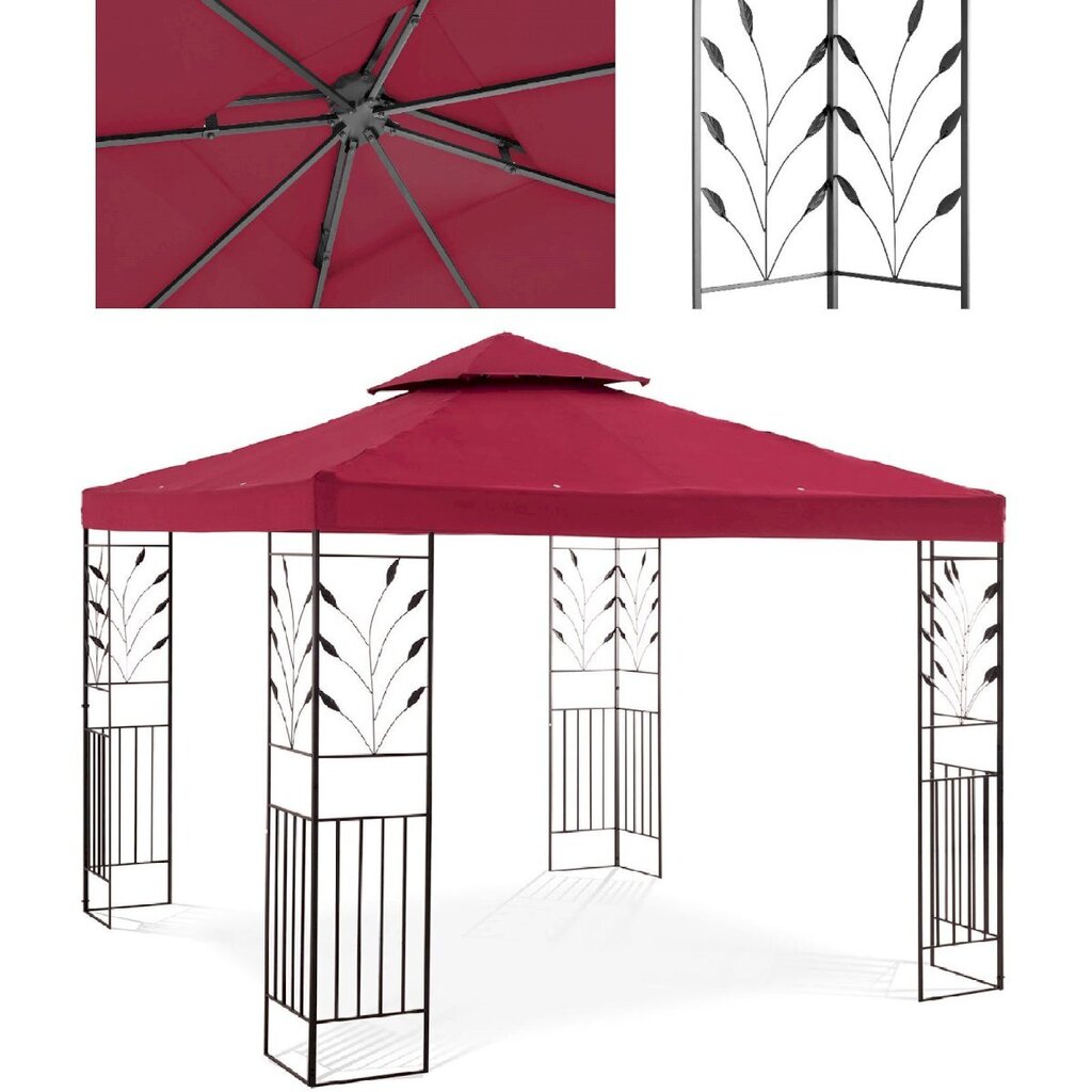 Puutarha-aitta, jossa on kokoontaitettava katos ja koriste, Uniprodo UNI_PERGOLA_3X3T_U1, 3 m. x 3 m. x 2,6 m., tummanpunainen. hinta ja tiedot | Puutarhapaviljongit | hobbyhall.fi