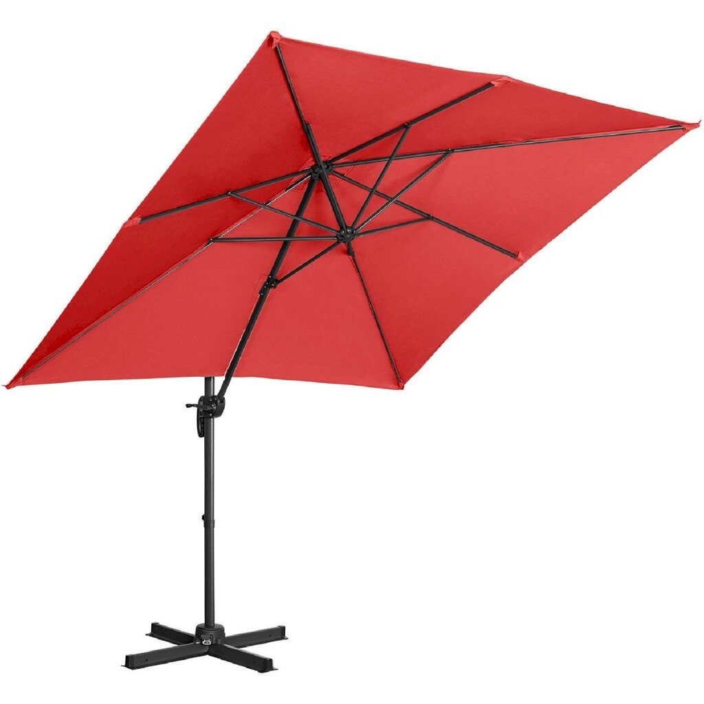 Nelikulmainen puutarhasateenvarjo sivukannattimella, Uniprodo UNI_UMBRELLA_2SQ250BL1, 250 cm. x 250 cm., punainen hinta ja tiedot | Aurinkovarjot ja markiisit | hobbyhall.fi