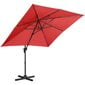 Nelikulmainen puutarhasateenvarjo sivukannattimella, Uniprodo UNI_UMBRELLA_2SQ250BL1, 250 cm. x 250 cm., punainen hinta ja tiedot | Aurinkovarjot ja markiisit | hobbyhall.fi