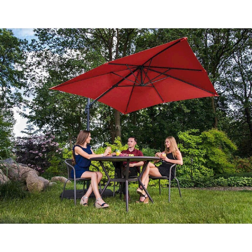 Nelikulmainen puutarhasateenvarjo sivukannattimella, Uniprodo UNI_UMBRELLA_2SQ250BL1, 250 cm. x 250 cm., punainen hinta ja tiedot | Aurinkovarjot ja markiisit | hobbyhall.fi