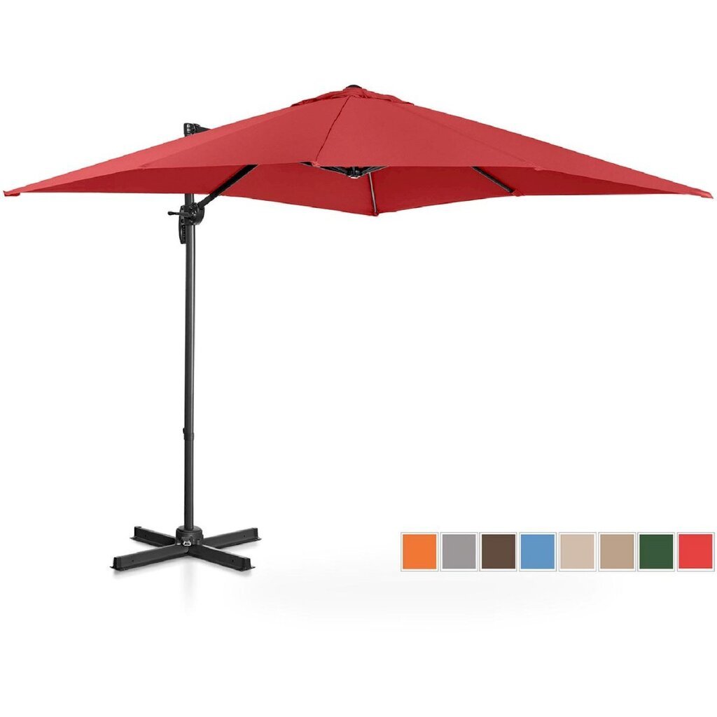 Nelikulmainen puutarhasateenvarjo sivukannattimella, Uniprodo UNI_UMBRELLA_2SQ250BL1, 250 cm. x 250 cm., viininpunainen hinta ja tiedot | Aurinkovarjot ja markiisit | hobbyhall.fi