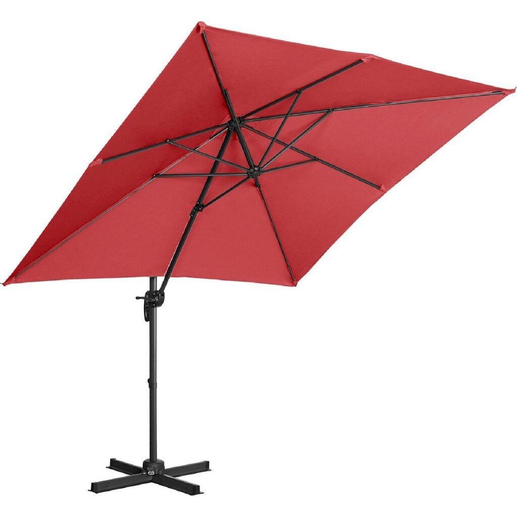 Nelikulmainen puutarhasateenvarjo sivukannattimella, Uniprodo UNI_UMBRELLA_2SQ250BL1, 250 cm. x 250 cm., viininpunainen hinta ja tiedot | Aurinkovarjot ja markiisit | hobbyhall.fi