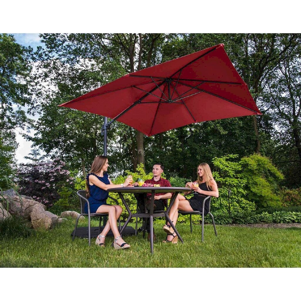 Nelikulmainen puutarhasateenvarjo sivukannattimella, Uniprodo UNI_UMBRELLA_2SQ250BL1, 250 cm. x 250 cm., viininpunainen hinta ja tiedot | Aurinkovarjot ja markiisit | hobbyhall.fi