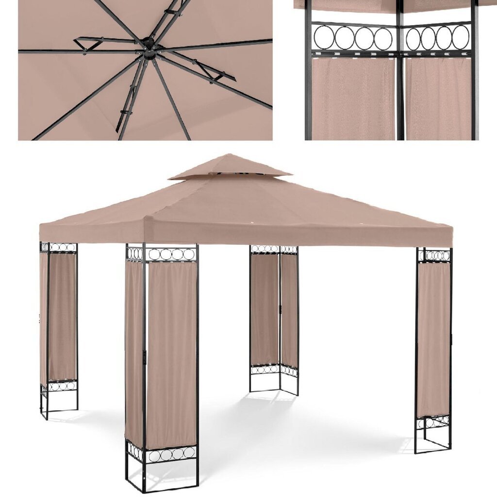 Puutarha-aitta, jossa on kokoontaitettava katos ja koriste, Uniprodo UNI_PERGOLA_3X3TF_U1, 3 m. x 3 m. x 2,6 m., beige hinta ja tiedot | Puutarhapaviljongit | hobbyhall.fi