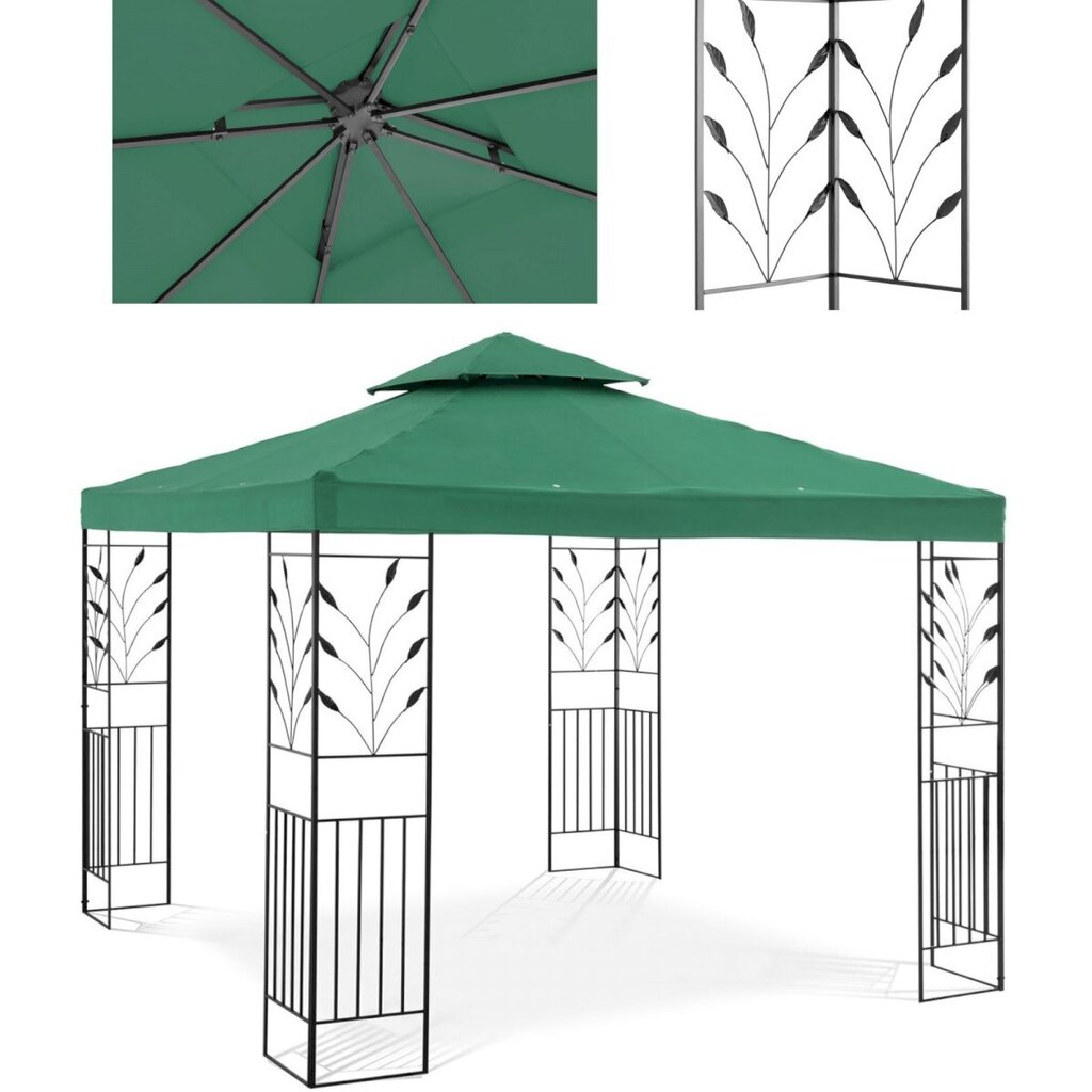 Taitettava puutarhapaviljonki koristeella, Uniprodo UNI_PERGOLA_3X3G1, 3 m. x 3 m. x 2,6 m., vihreä. hinta ja tiedot | Puutarhapaviljongit | hobbyhall.fi