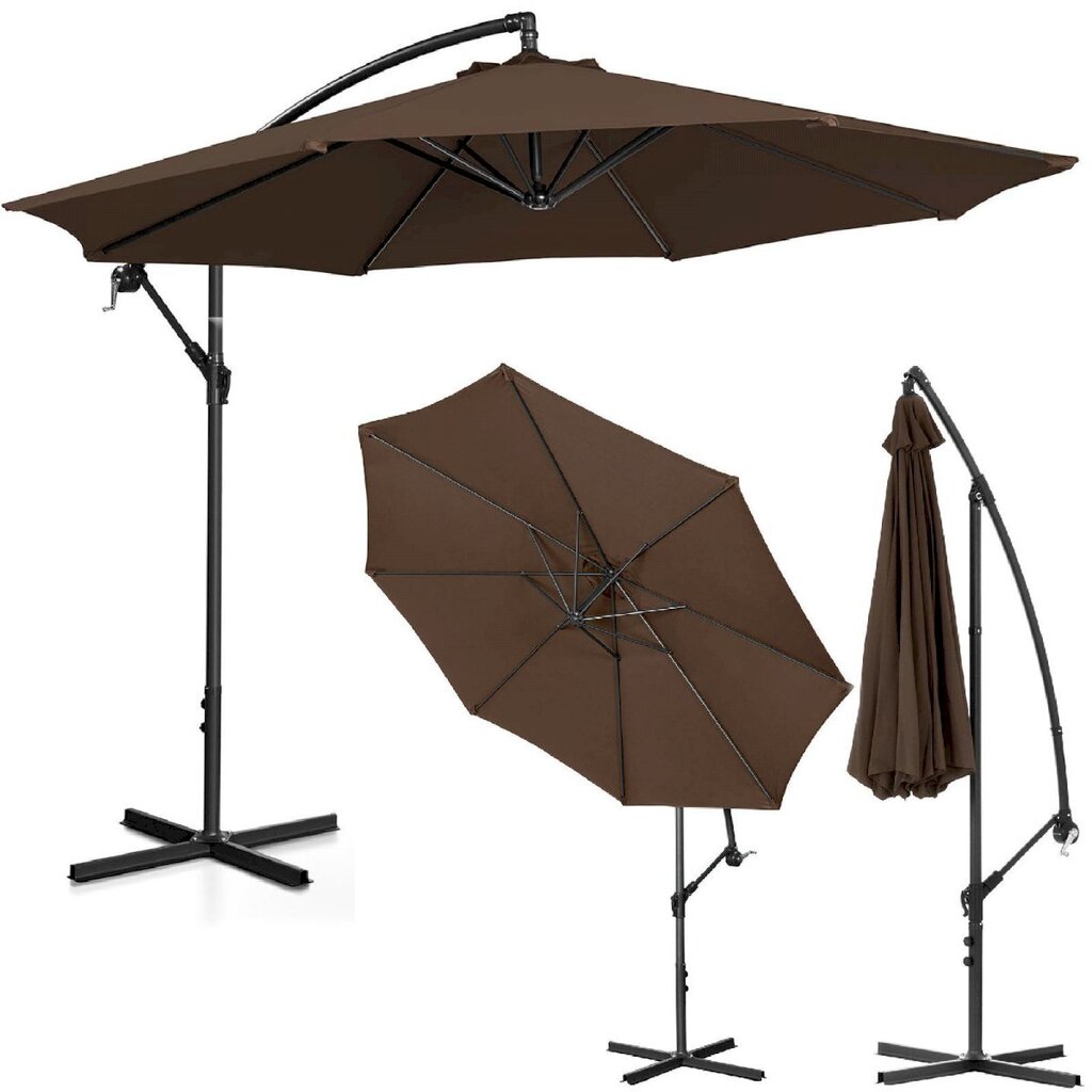 Puutarhasateenvarjo sivutuella, pyöreä, UNI_UMBRELLA_2R300BL_N1, 300 cm. halkaisija, ruskea hinta ja tiedot | Aurinkovarjot ja markiisit | hobbyhall.fi