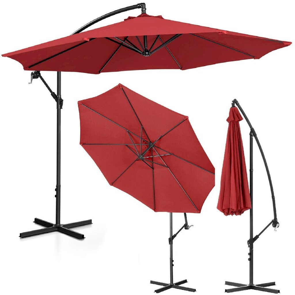 Puutarhasateenvarjo sivutuella, pyöreä, UNI_UMBRELLA_2R300BL_N1, 300 cm. halkaisija, viininpunainen hinta ja tiedot | Aurinkovarjot ja markiisit | hobbyhall.fi