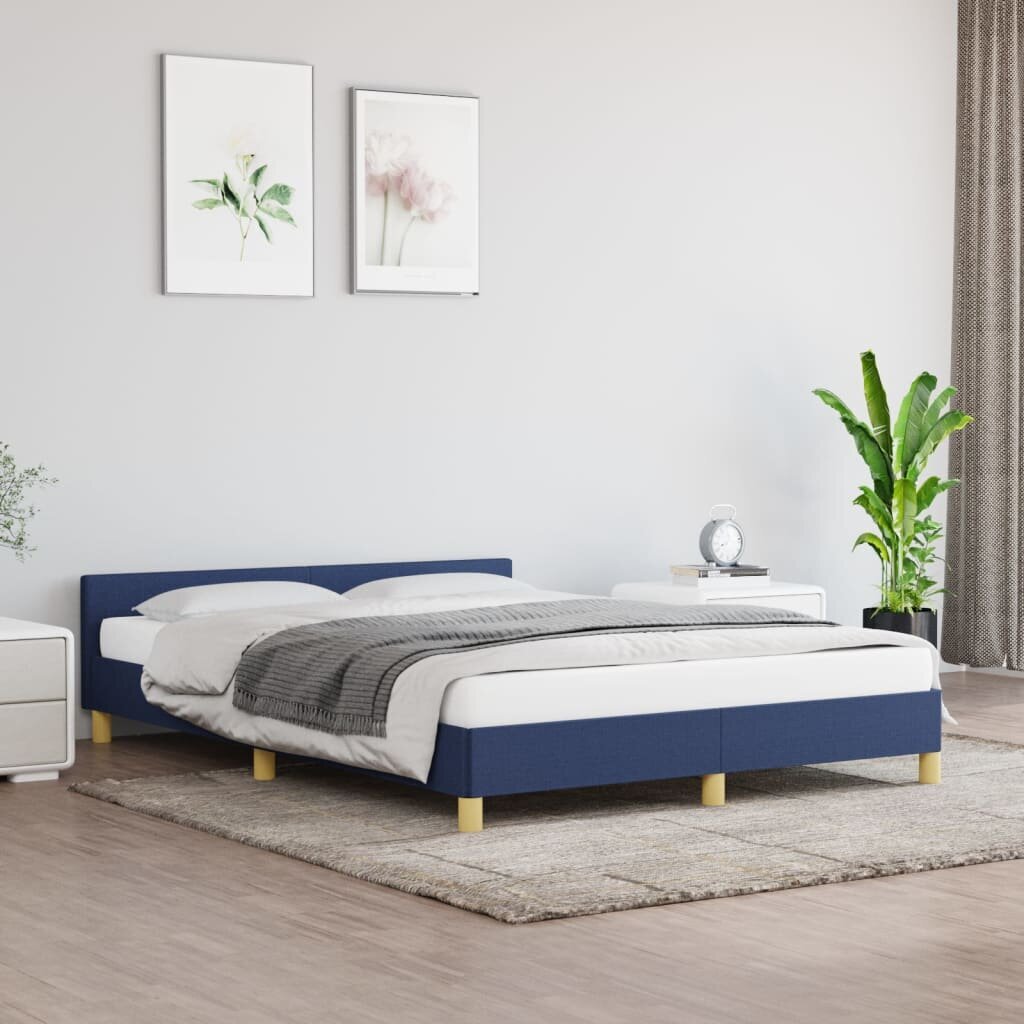 Sängynrunko sängynpäädyllä, sininen, 140x200cm, kangas hinta ja tiedot | Sängyt | hobbyhall.fi