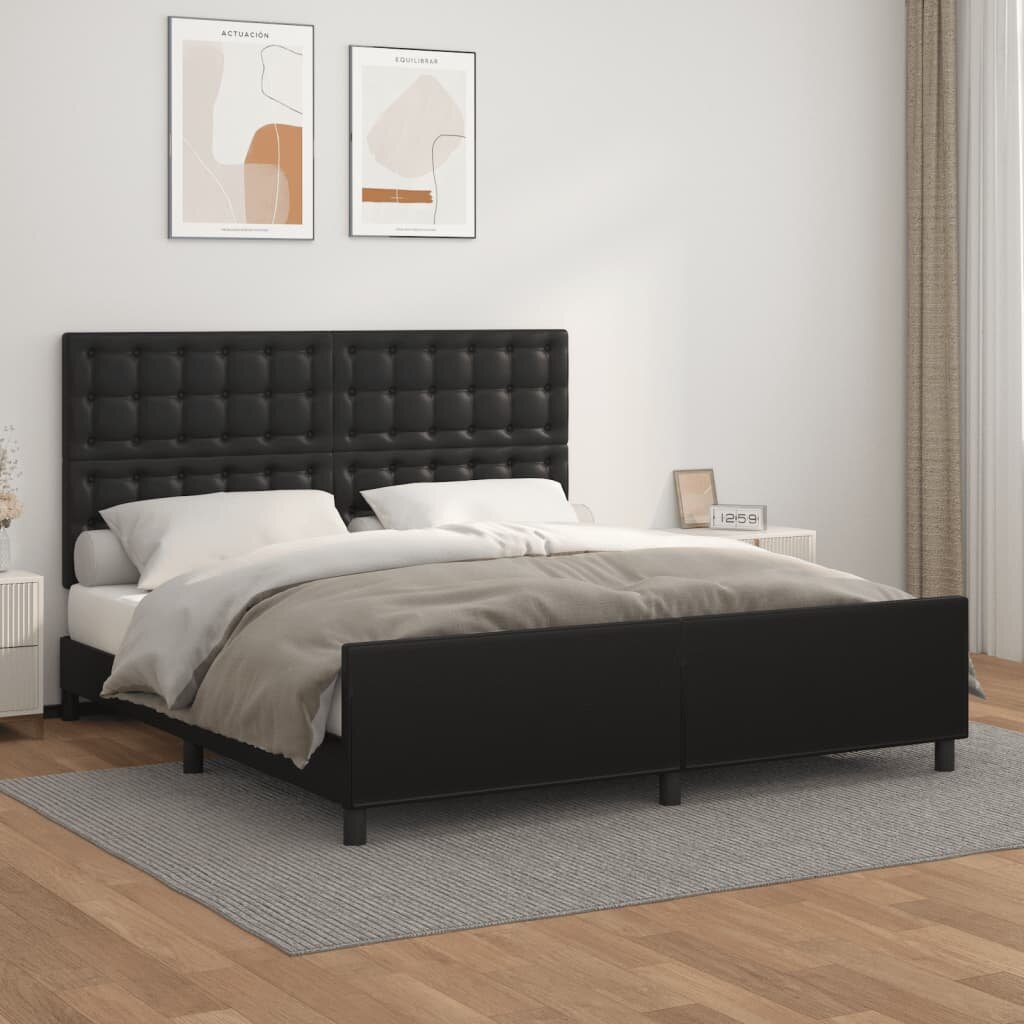 Sängynrunko sängynpäädyllä, musta, 180x200cm, keinonahkaa hinta ja tiedot | Sängyt | hobbyhall.fi