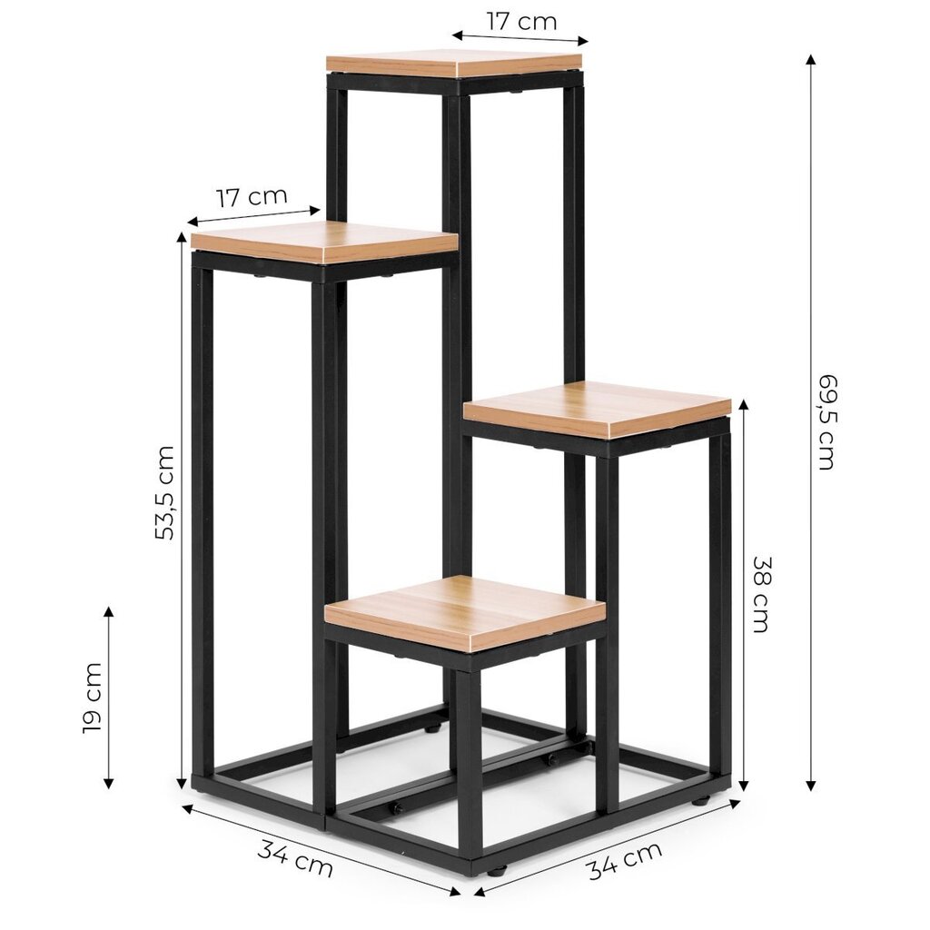 Metallinen kukkateline, 4 tasoa, Modern Home, 34,5 x 34 x 69,5 cm, vaaleanruskea hinta ja tiedot | Kukkatelineet ja kukkapöydät | hobbyhall.fi