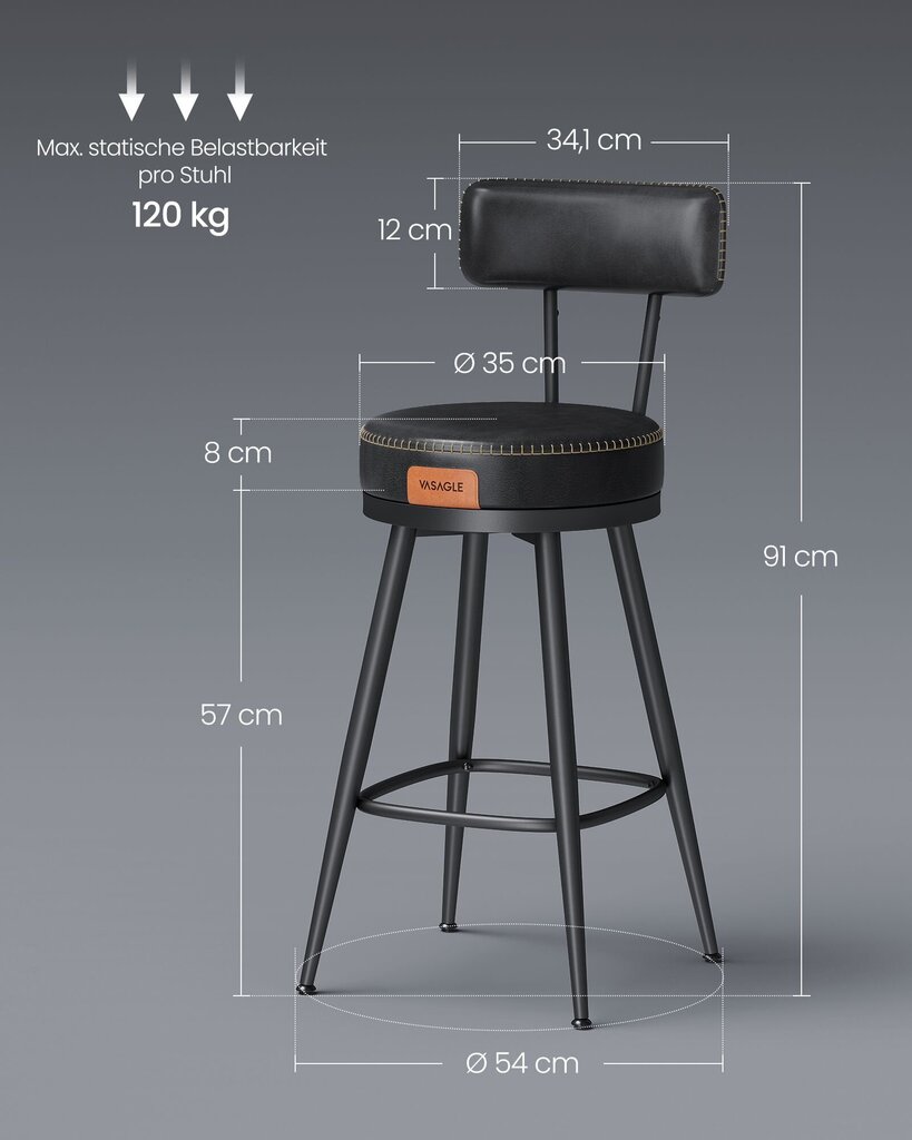 Baarijakkarat Songmics, 54x54x91 cm, musta hinta ja tiedot | Ruokapöydän tuolit | hobbyhall.fi