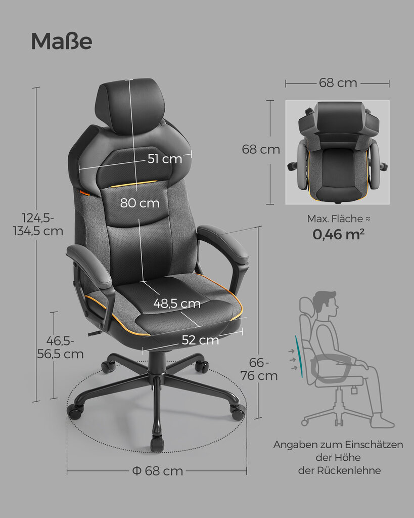 Tietokonetuoli, 68x68x134,5 cm, musta hinta ja tiedot | Toimistotuolit | hobbyhall.fi