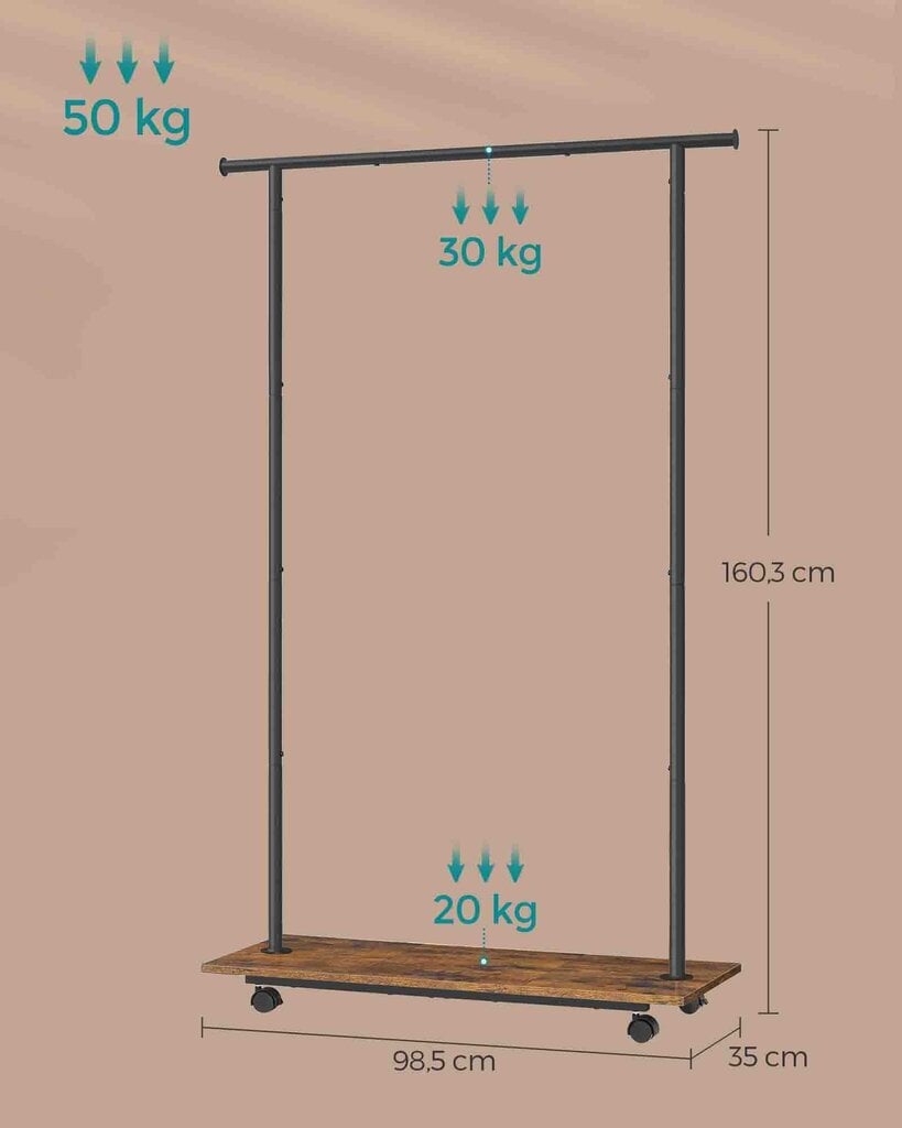 Vaateteline, 35x98,5x160,3 cm, ruskea/musta hinta ja tiedot | Naulakot | hobbyhall.fi