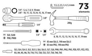 Top työkalut 38D500 työkalusarja 73 kpl. hinta ja tiedot | Käsityökalut | hobbyhall.fi