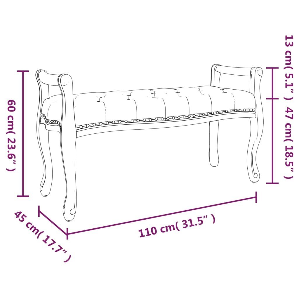 vidaXL Penkki, sininen, 110x45x60cm, sametti hinta ja tiedot | Kenkäkaapit ja -hyllyt | hobbyhall.fi