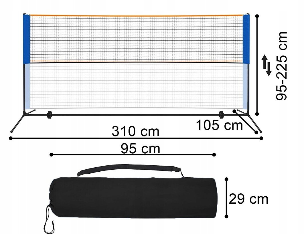 Kannettava sulkapalloverkko, 3m hinta ja tiedot | Sulkapallo | hobbyhall.fi