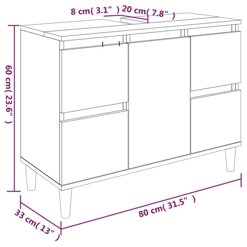 vidaXL Pesuallaskaappi musta 80x33x60 cm tekninen puu hinta ja tiedot | Kylpyhuonekaapit | hobbyhall.fi