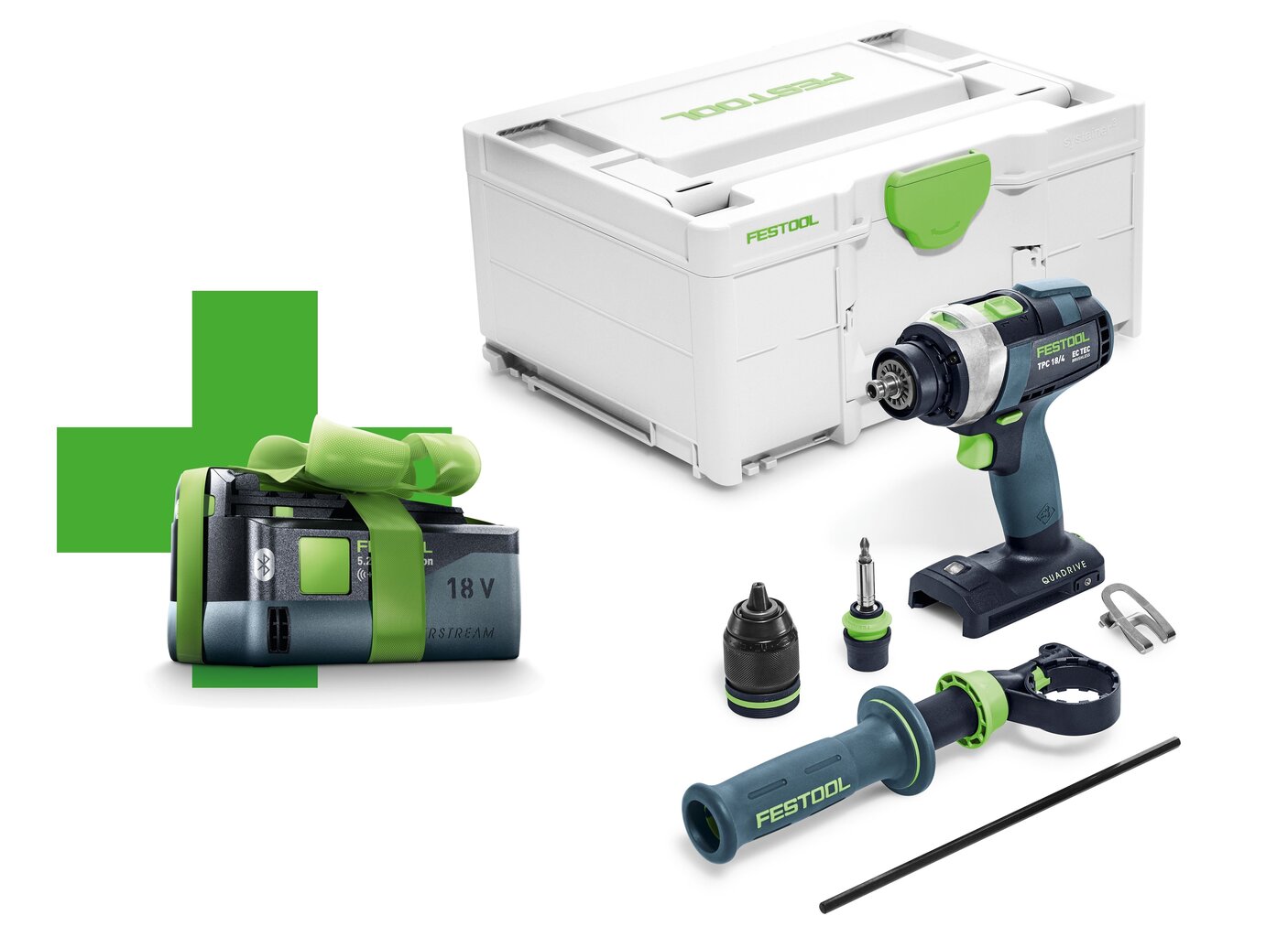 TPC 18/4 I-Basic-5,2 Akkukäyttöinen iskuporakone QUADRIVE Festool 575604 hinta ja tiedot | Akkuporakoneet ja ruuvinvääntimet | hobbyhall.fi