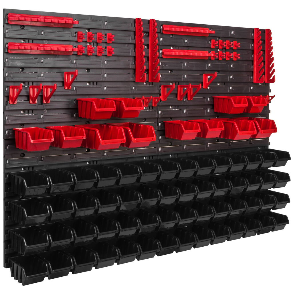 68 kpl. Laatikot, Seinähylly säilytysjärjestelmään 115x78 cm, Työkalutelineet, pinottava Drop-hylly, avoimet etusäilytysastiat, erityisen paksut seinäpaneelit, jatkettava hylly, työpajahylly, varastohylly, työpajan seinähylly, pistokehylly. hinta ja tiedot | Työkalupakit ja muu työkalujen säilytys | hobbyhall.fi