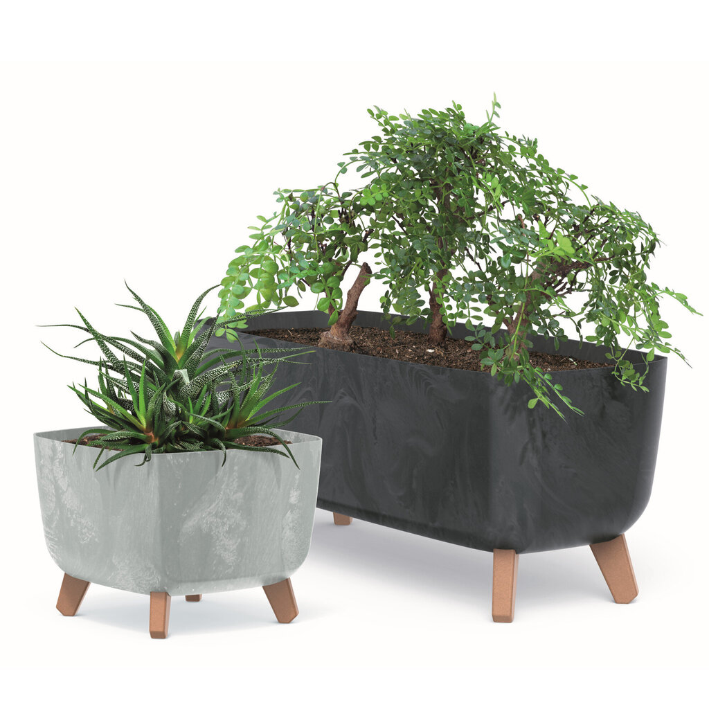 Neliönmuotoinen istutuskone istutusjaloilla 39x27cm harmaa muovinen betoninäkö hinta ja tiedot | Kukkaruukut | hobbyhall.fi