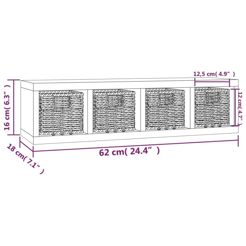 vidaXL Seinähylly koreilla 62x18x16 cm täysi pähkinäpuu hinta ja tiedot | Hyllyt | hobbyhall.fi