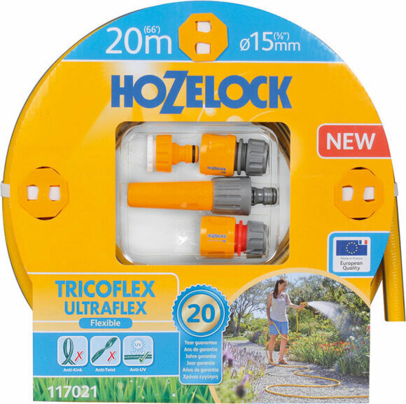 Kasteluletku tarvikkeineen Hozelock Tricoflex Ultraflex, 20m hinta ja tiedot | Puutarhaletkut, kastelukannut ja muut kastelutarvikkeet | hobbyhall.fi