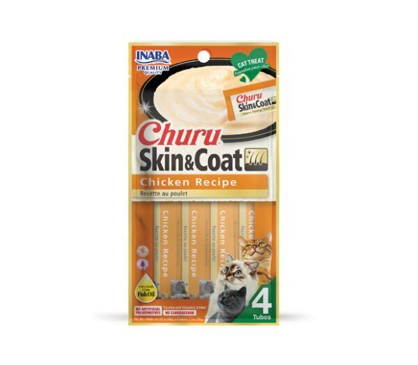 Churu Cat Skin&Coat viljaton kanaherkku kissoille, 56 g x 4 hinta ja tiedot | Kissan herkut | hobbyhall.fi