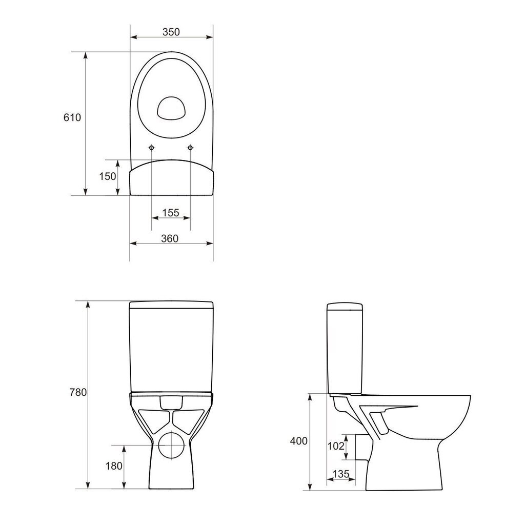 WC-istuin PARVA 010 3/6 takaisin virtauksella 3/6 l hinta ja tiedot | WC-istuimet | hobbyhall.fi