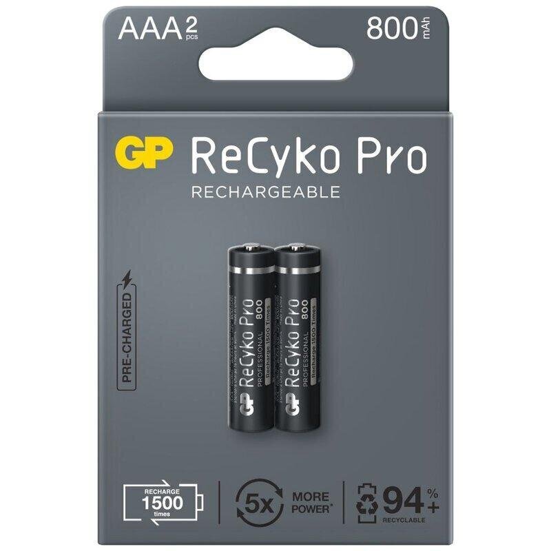 Ladattava akku GP R03 AAA 850mAh NiMH 85AAAHCB-EB2 RECYKO+ PRO, 2 kpl läpipainopakkauksessa hinta ja tiedot | Paristot | hobbyhall.fi