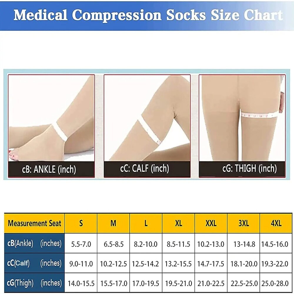 Medical Thigh High Compression sukat SABO 20-30 mmHg, Unisex, avoin varvas hinta ja tiedot | Naisten sukat | hobbyhall.fi