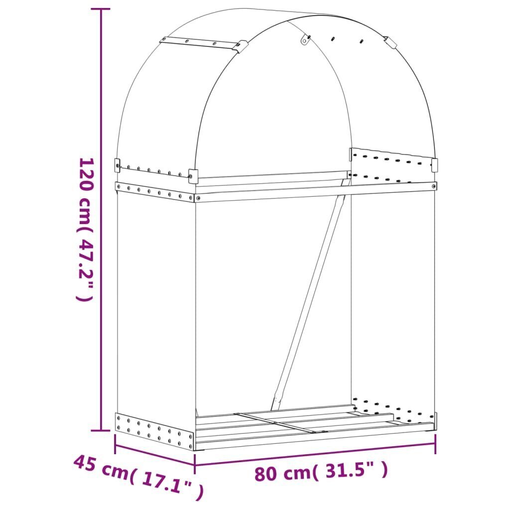 Polttopuuteline vidaXL, 80x45x190 cm, harmaa hinta ja tiedot | Piharakennukset | hobbyhall.fi