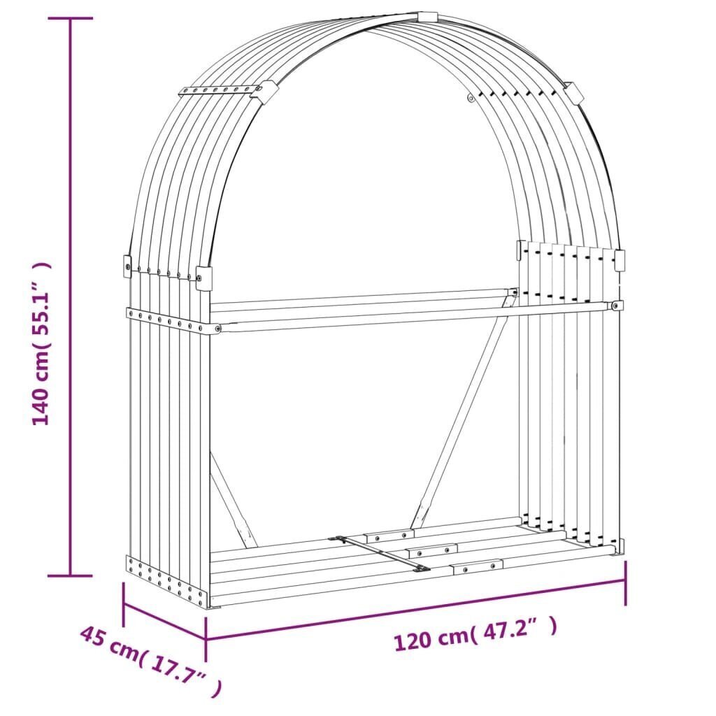 Polttopuuteline vidaXL, 120x45x140 cm, harmaa hinta ja tiedot | Piharakennukset | hobbyhall.fi