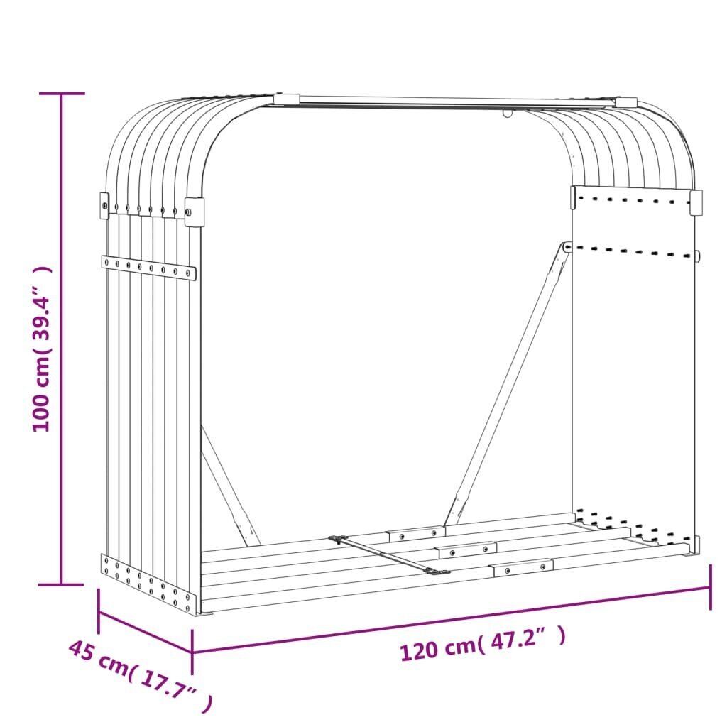 Polttopuuteline vidaXL, 120x45x100 cm, harmaa hinta ja tiedot | Piharakennukset | hobbyhall.fi