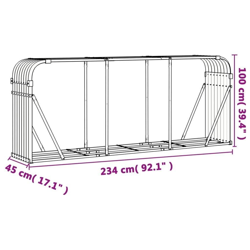 Polttopuuteline vidaXL, 234x45x100 cm, harmaa hinta ja tiedot | Piharakennukset | hobbyhall.fi