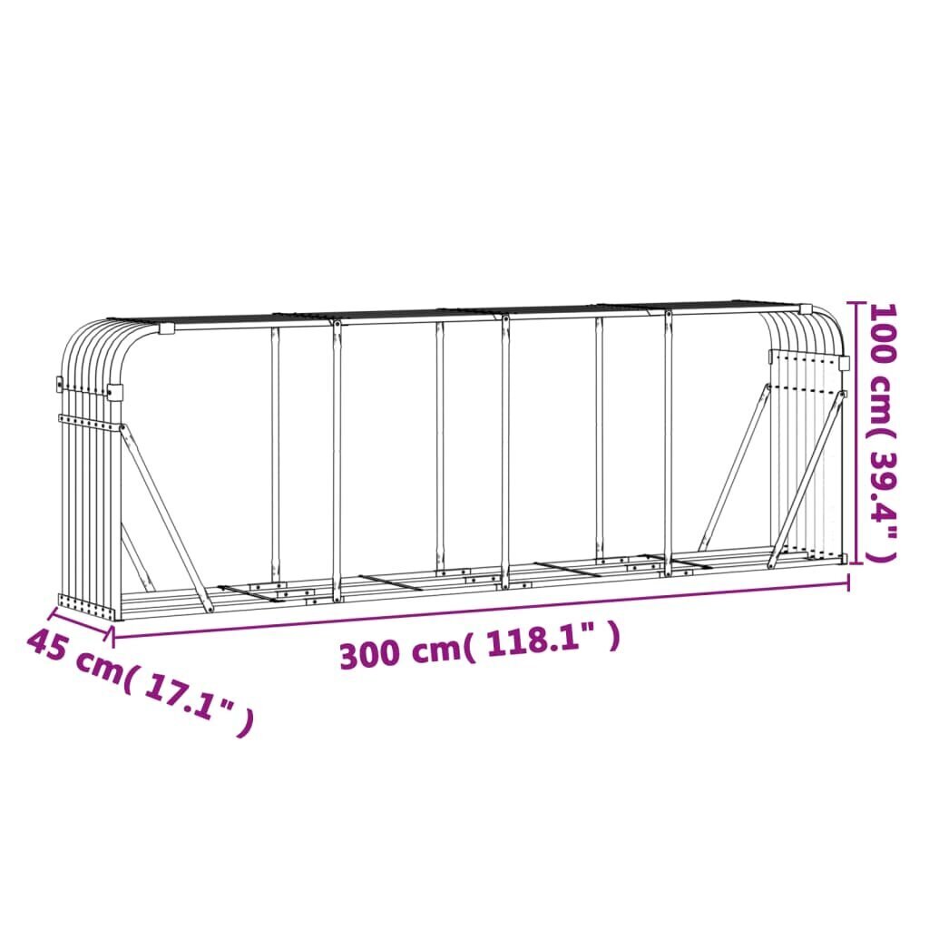 Polttopuuteline VidaXl, 300x45x100 cm, harmaa hinta ja tiedot | Piharakennukset | hobbyhall.fi