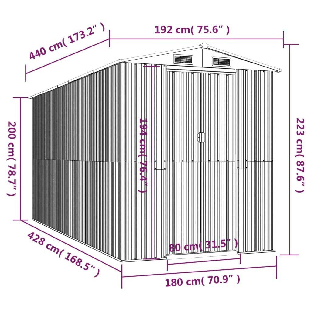 vidaXL Puutarhavaja antrasiitti 192x440x223 cm galvanoitu teräs hinta ja tiedot | Piharakennukset | hobbyhall.fi