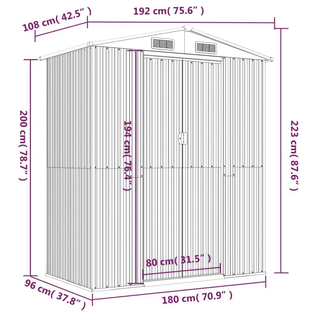 vidaXL Puutarhavaja vihreä 192x108x223 cm galvanoitu teräs hinta ja tiedot | Piharakennukset | hobbyhall.fi