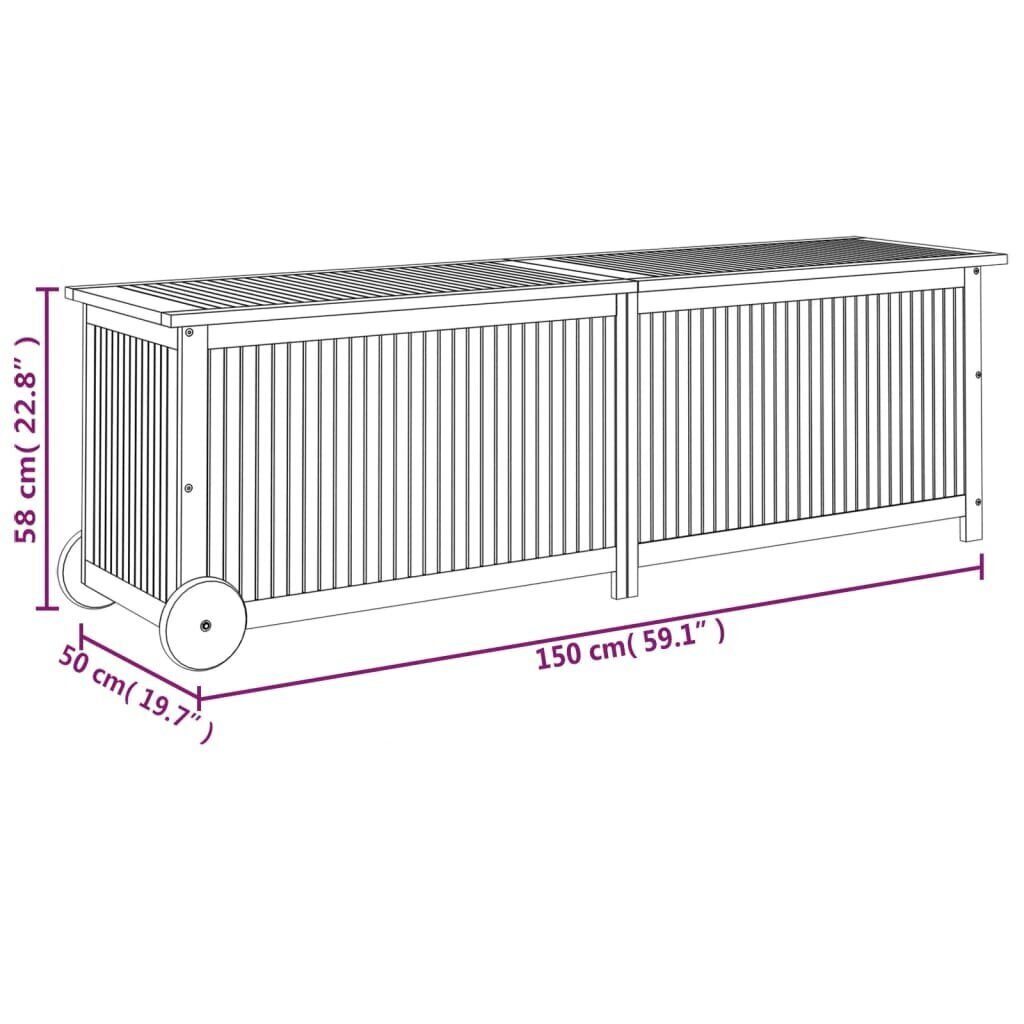 vidaXL Ulkosäilytyslaatikko pyörillä 150x50x58 cm täysi akasiapuu hinta ja tiedot | Kompostorit ja jäteastiat | hobbyhall.fi