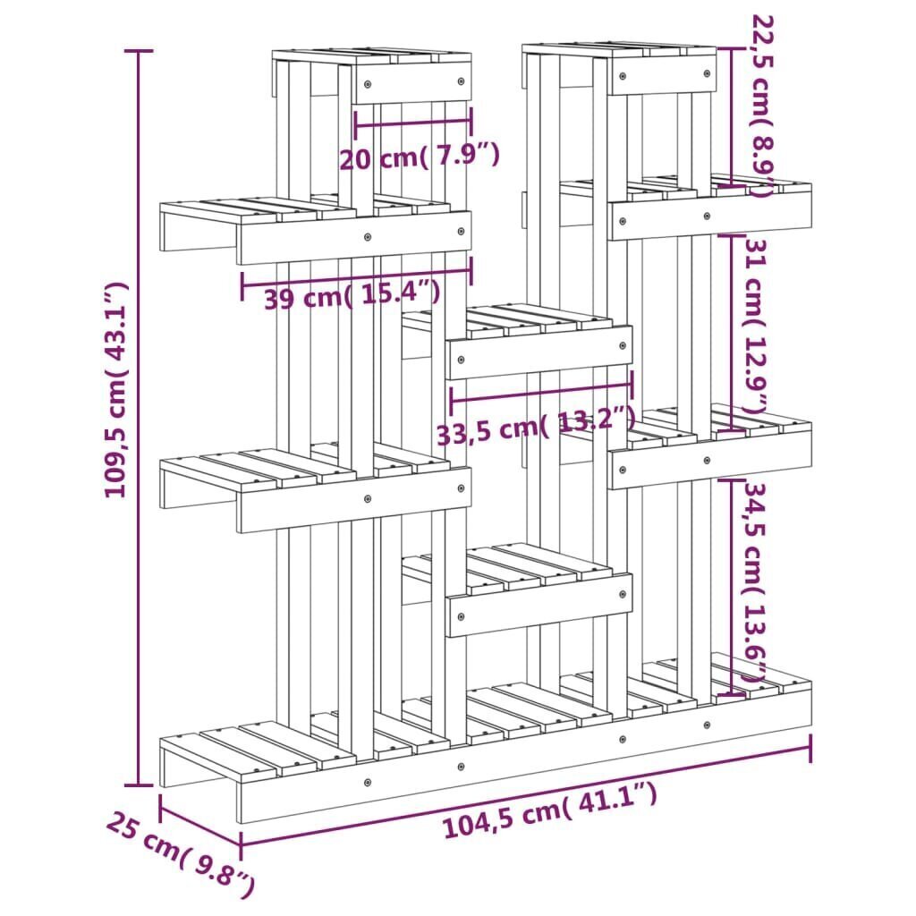 vidaXL Kasviteline musta 104,5x25x109,5 cm hinta ja tiedot | Kukkatelineet ja kukkapöydät | hobbyhall.fi