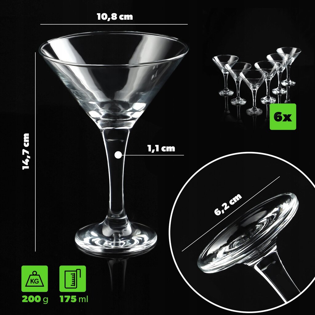 Martini lasit juomille 175 ml 6 kpl lasisetti hinta ja tiedot | Lasit, mukit ja kannut | hobbyhall.fi