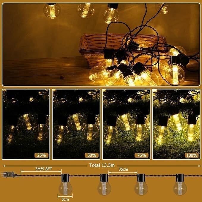 Puutarhan valosarjaketju 30+2LED lampulla, 13,5 m, IP44 hinta ja tiedot | Puutarha- ja ulkovalot | hobbyhall.fi