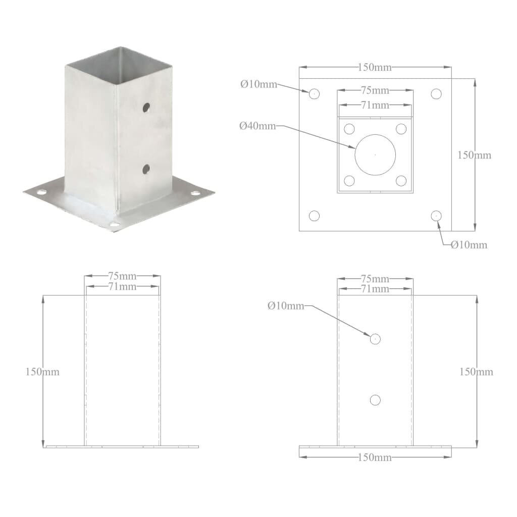 Pilarijalustat, 4 kpl, galvanoitu metalli, 71mm hinta ja tiedot | Aidat ja tarvikkeet | hobbyhall.fi