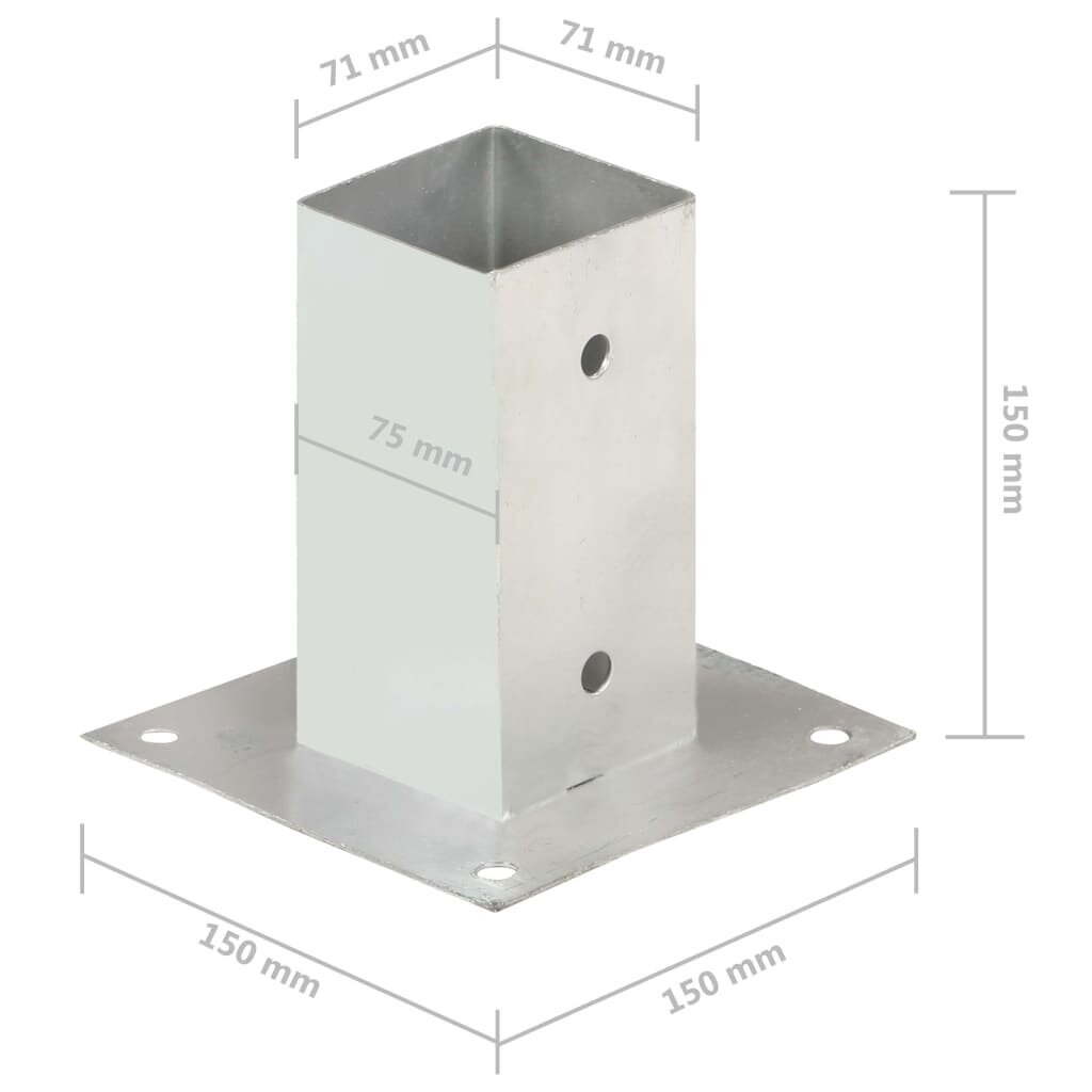 Pilarijalustat, 4 kpl, galvanoitu metalli, 71mm hinta ja tiedot | Aidat ja tarvikkeet | hobbyhall.fi