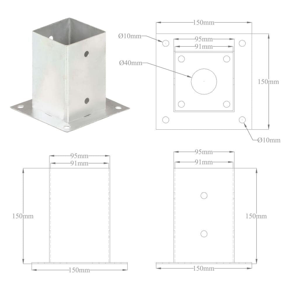 Pilarijalustat, 4 kpl, galvanoitu metalli, 91mm hinta ja tiedot | Aidat ja tarvikkeet | hobbyhall.fi