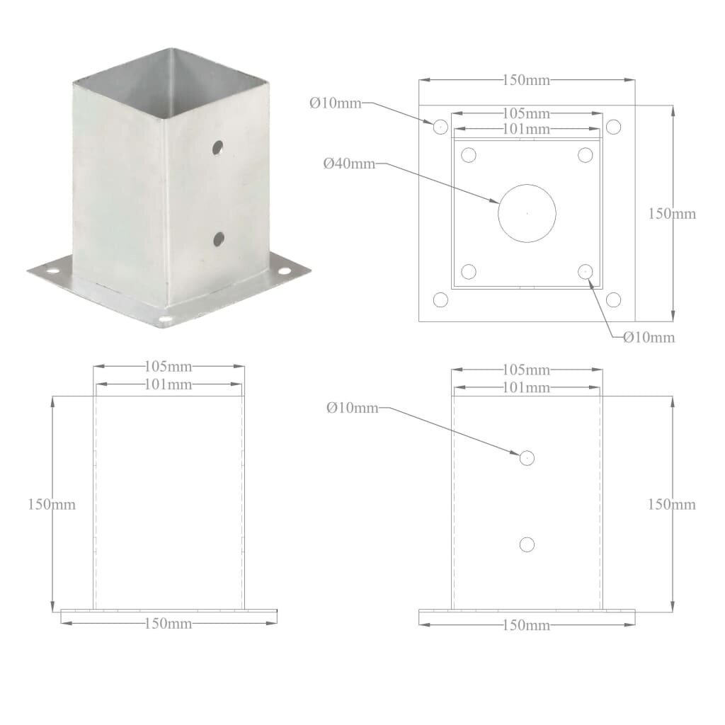 Pilarijalustat, 4 kpl, galvanoitu metalli, 101mm hinta ja tiedot | Aidat ja tarvikkeet | hobbyhall.fi