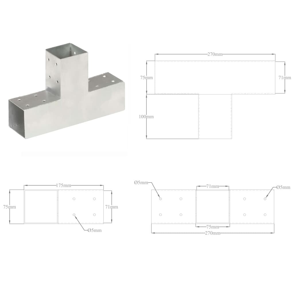 Napaliitäntä, 71x71mm, galvanoitu metalli, T-muotoinen hinta ja tiedot | Aidat ja tarvikkeet | hobbyhall.fi