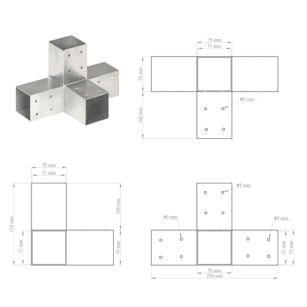 Napaliitokset, 4 kpl, 71x71mm, metallia, X-muotoinen hinta ja tiedot | Aidat ja tarvikkeet | hobbyhall.fi