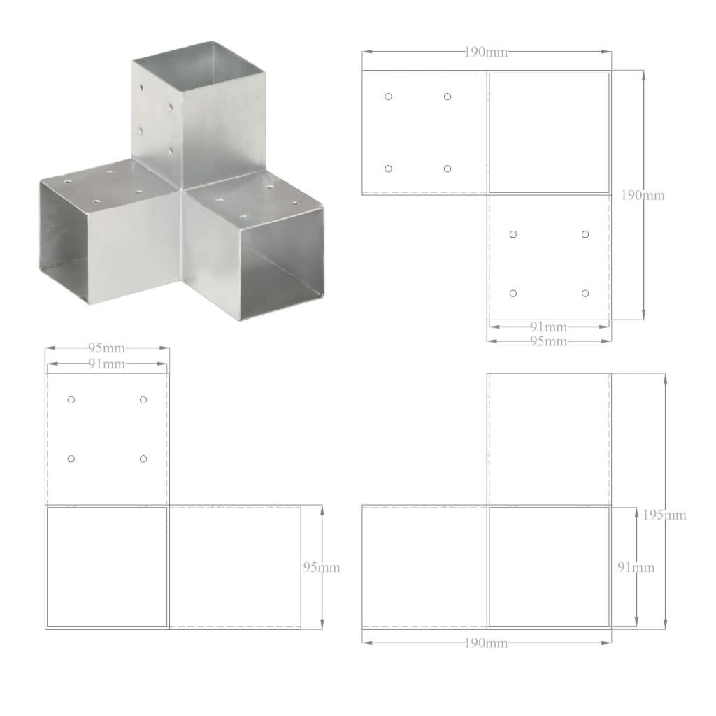 Napaliittimet, 4 kpl, 91x91mm, metallia, Y-muotoinen hinta ja tiedot | Aidat ja tarvikkeet | hobbyhall.fi