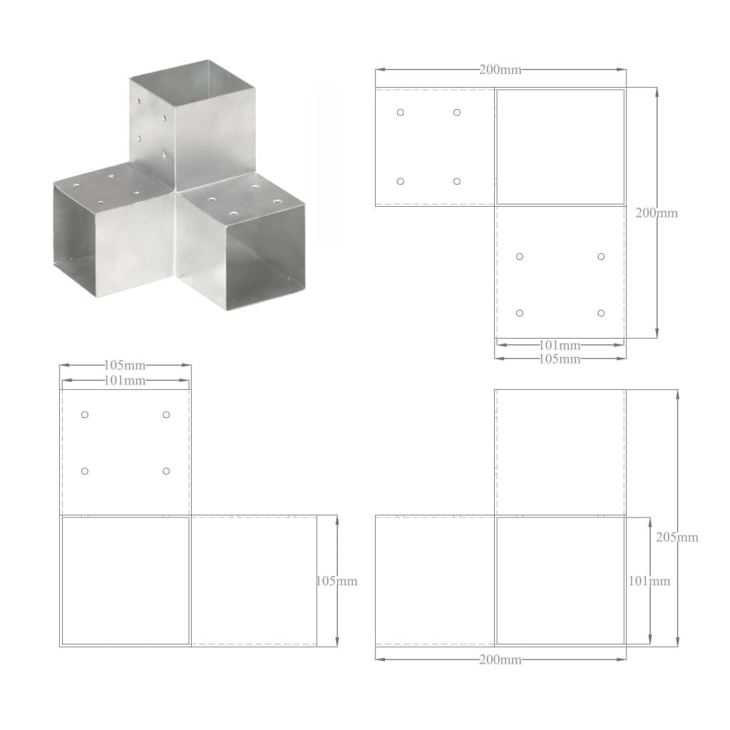 Napaliitokset, 4 kpl, 101x101mm, metallia, Y-muotoinen hinta ja tiedot | Aidat ja tarvikkeet | hobbyhall.fi