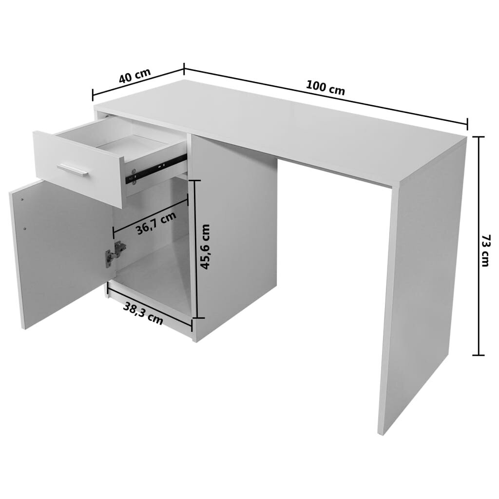 Työpöytä laatikolla ja kaapilla, valkoinen, 100x40x73 cm hinta ja tiedot | Tietokonepöydät ja työpöydät | hobbyhall.fi